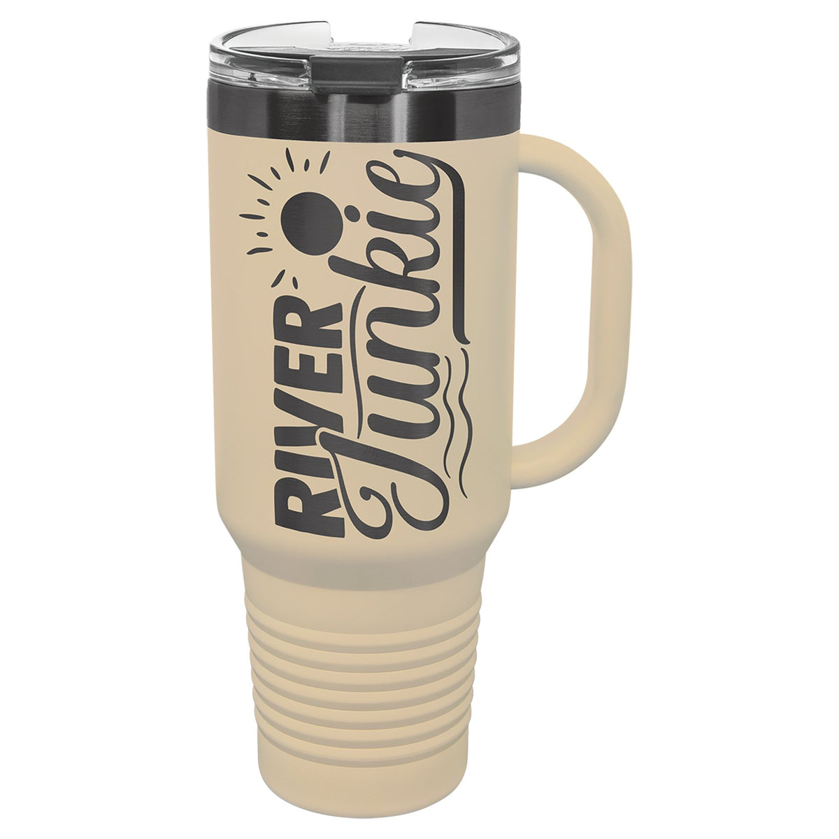 Engraved Polar Camel Travel Mug with Handle and Straw - Warm Sand/Ghost Black / 40 oz
