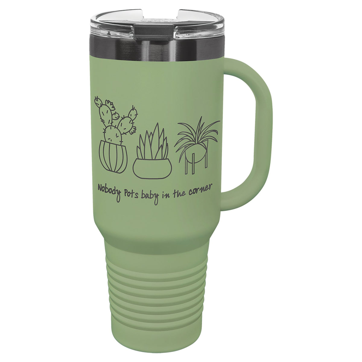 Engraved Polar Camel Travel Mug with Handle and Straw - Summer Sage/Ghost Black / 40 oz