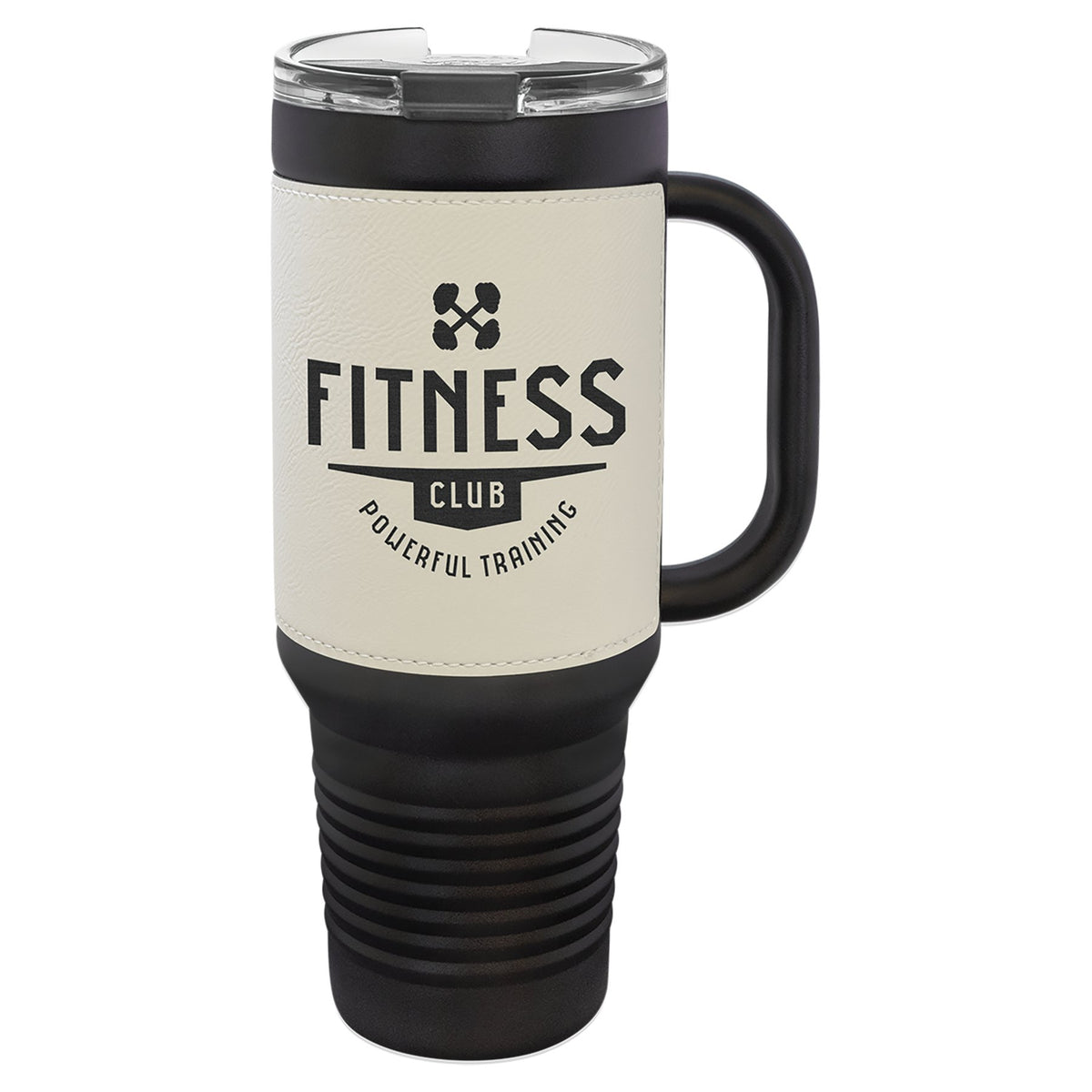 Engraved Polar Camel 40 oz Travel Mug with Leatherette Wrap, Handle and Straw - White