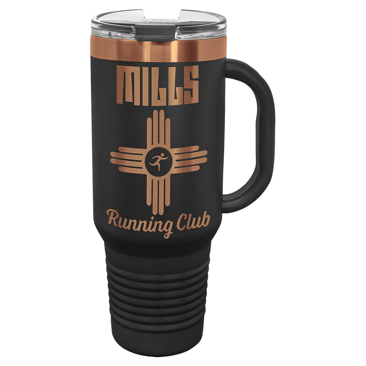 Engraved Polar Camel Travel Mug with Handle and Straw - Black/Rose Gold / 40 oz