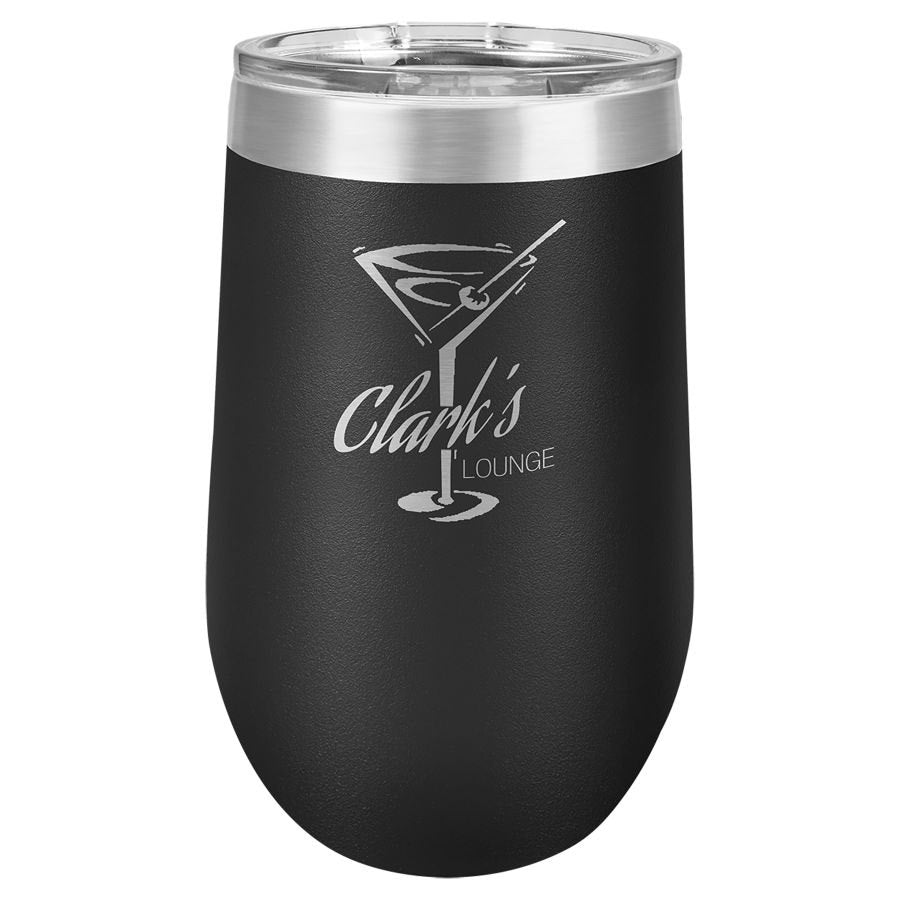Engraved Polar Camel Stemless Wine Tumbler with Lid - Black / 16 oz
