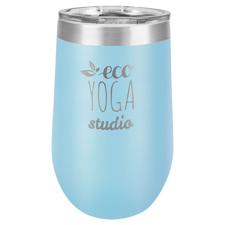 Engraved Polar Camel Stemless Wine Tumbler with Lid - Light Blue / 16 oz