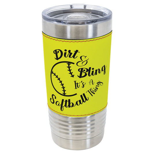 Engraved Polar Camel Softball Leatherette Tumbler with Slider Lid