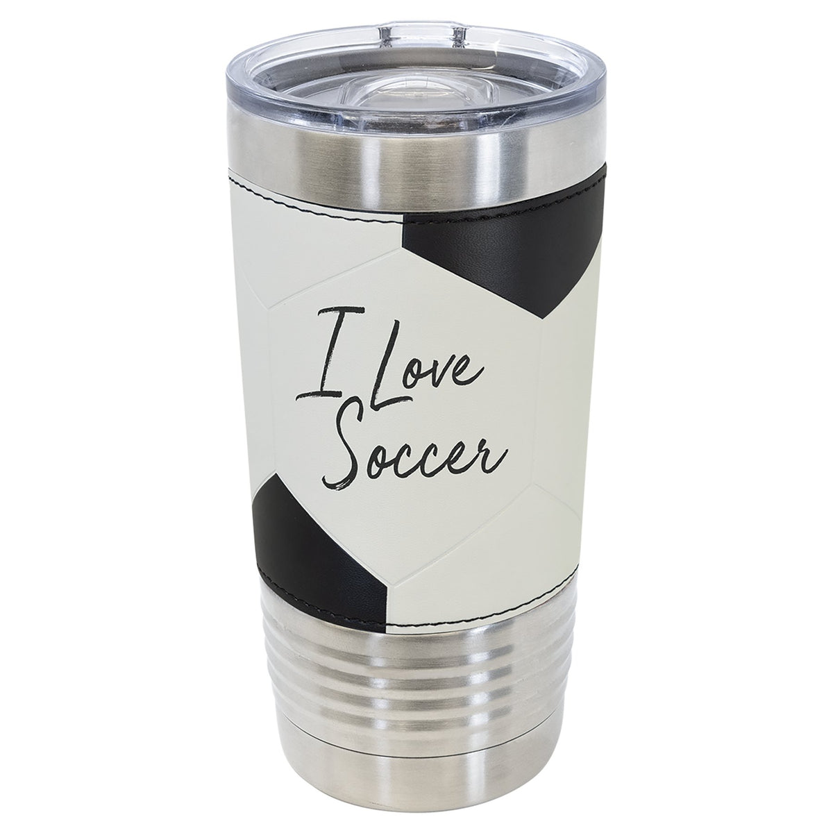 Engraved Polar Camel Soccer Leatherette Tumbler with Slider Lid