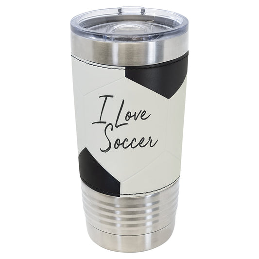 Engraved Polar Camel Soccer Leatherette Tumbler with Slider Lid