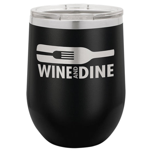 Engraved Polar Camel Stemless Wine Tumbler with Lid - Black / 12 oz