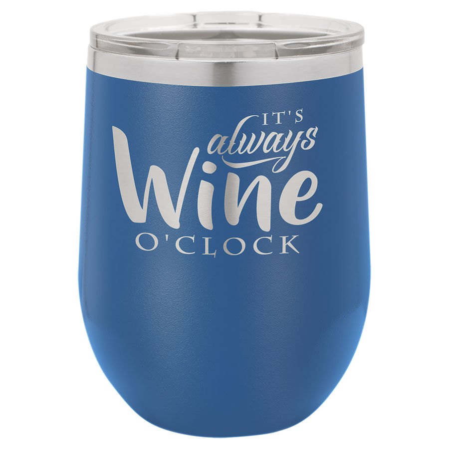 Engraved Polar Camel Stemless Wine Tumbler with Lid - Royal Blue / 12 oz