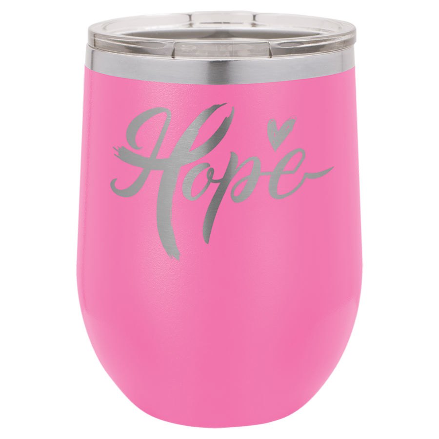Engraved Polar Camel Stemless Wine Tumbler with Lid - Pink / 12 oz