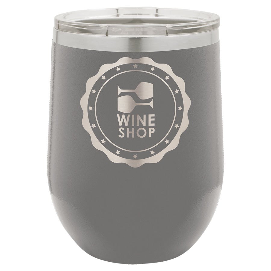 Engraved Polar Camel Stemless Wine Tumbler with Lid - Dark Gray / 12 oz