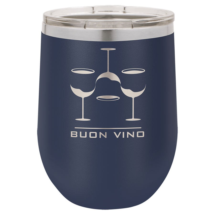 Engraved Polar Camel Stemless Wine Tumbler with Lid - Navy Blue / 12 oz