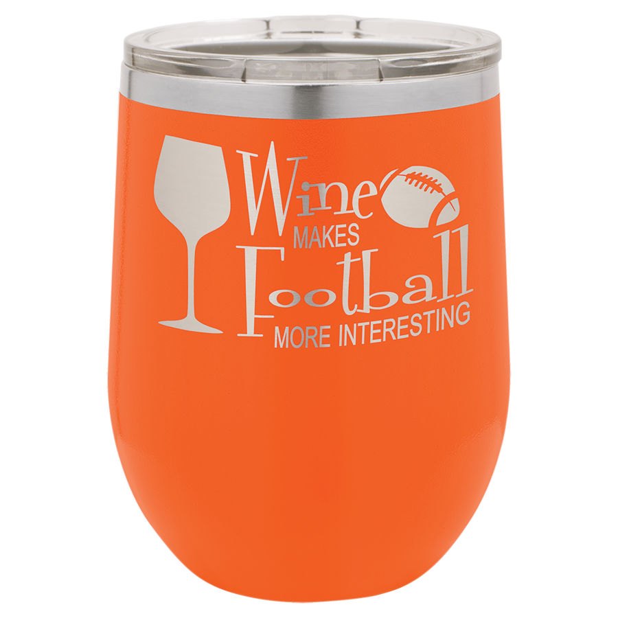 Engraved Polar Camel Stemless Wine Tumbler with Lid - Orange / 12 oz