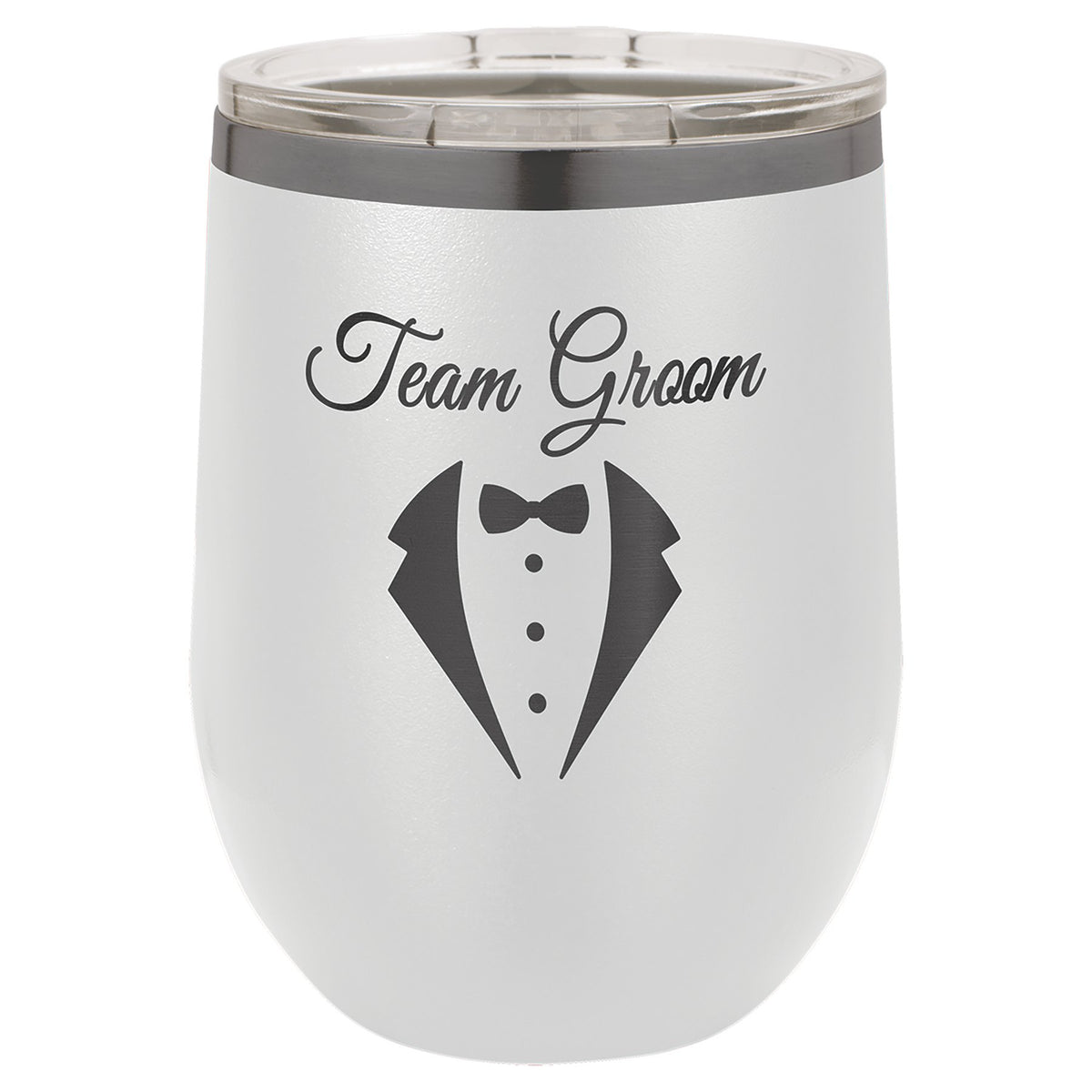 Engraved Polar Camel Stemless Wine Tumbler with Lid - White/Ghost Black / 12 oz