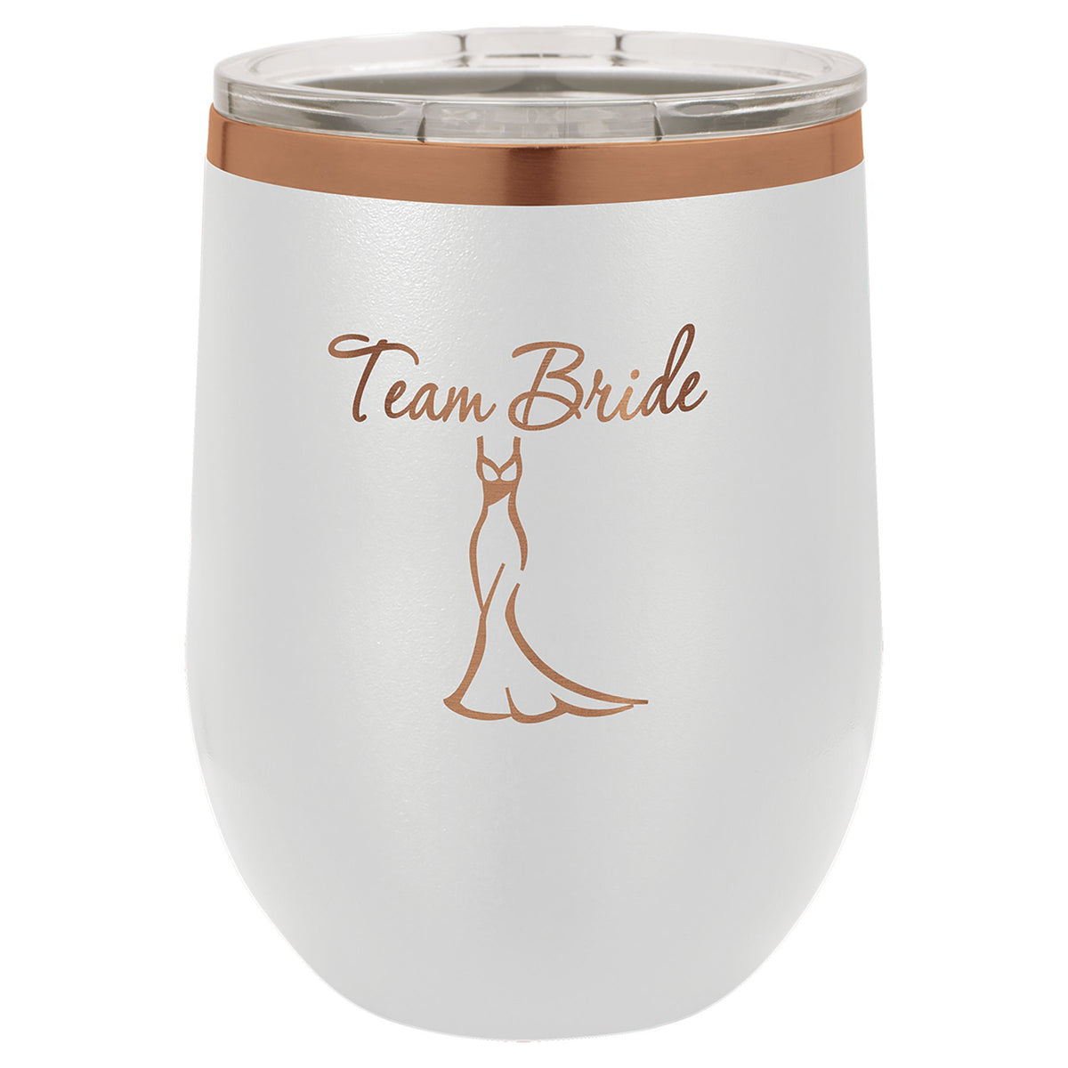 Engraved Polar Camel Stemless Wine Tumbler with Lid - White/Rose Gold / 12 oz