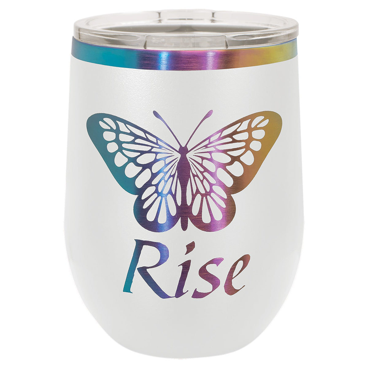 Engraved Polar Camel Stemless Wine Tumbler with Lid - White/Prism / 12 oz