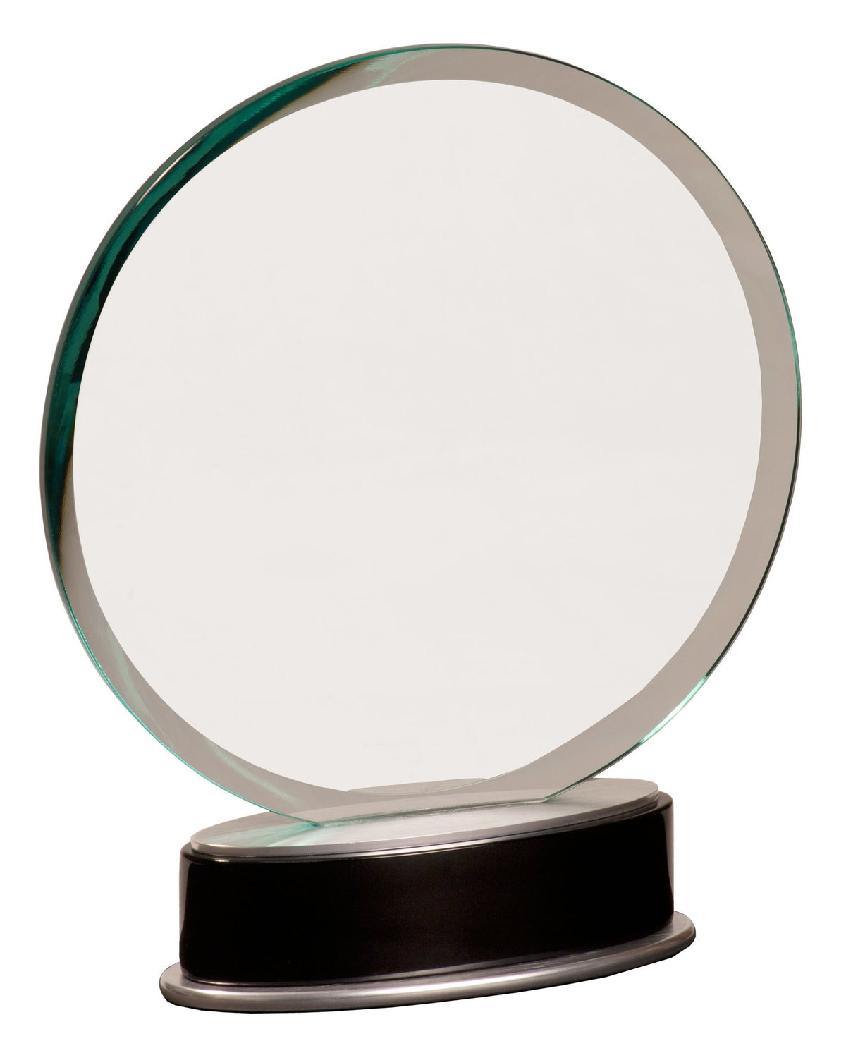 Engraved Jade Round Metro Glass with Silver and Black Piano Finish Base - 9 in