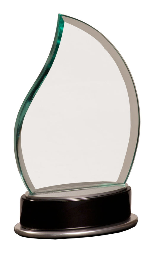 Engraved Jade Flame Metro Glass with Silver and Black Piano Finish Base - 7 3/4 in