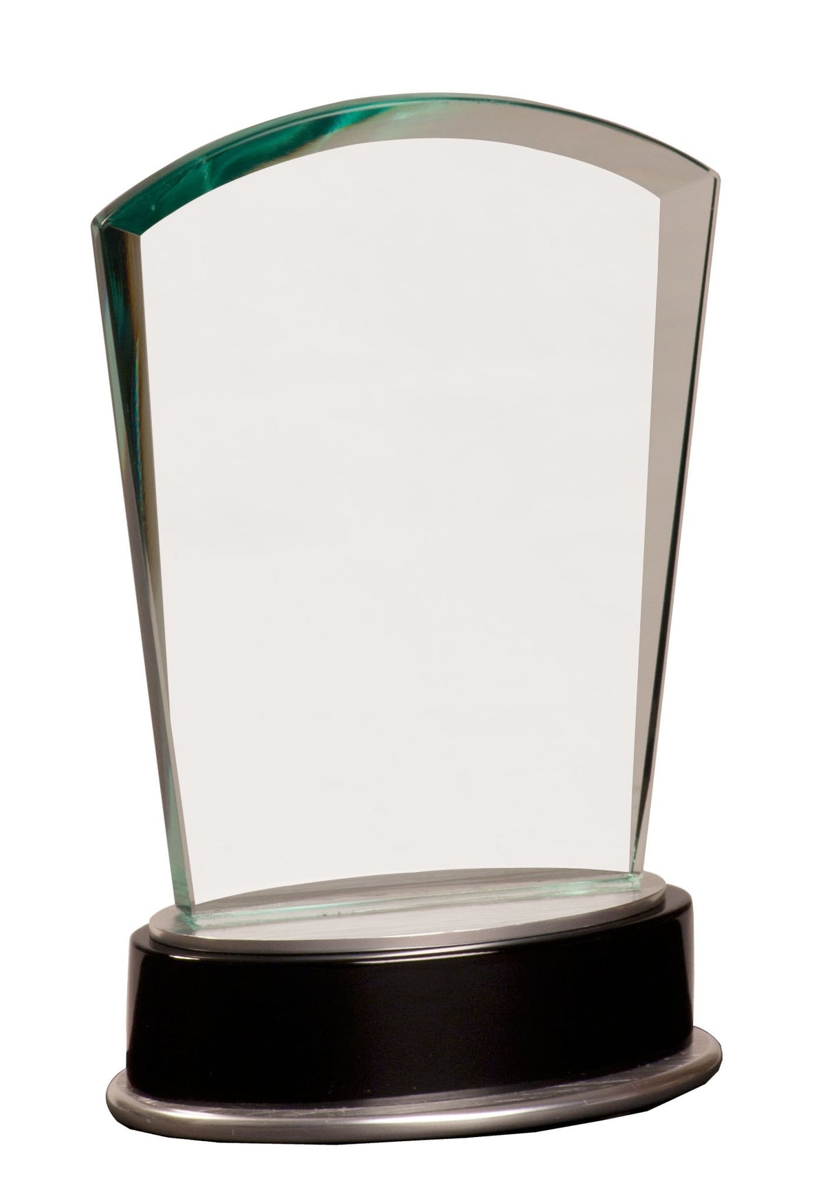 Engraved Jade Fan Metro Glass with Silver and Black Piano Finish Base - 6 3/4 in