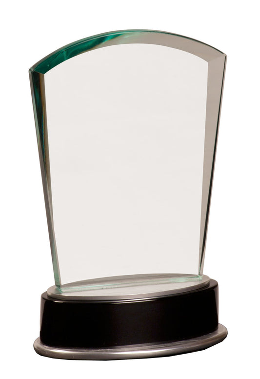 Engraved Jade Fan Metro Glass with Silver and Black Piano Finish Base - 6 3/4 in