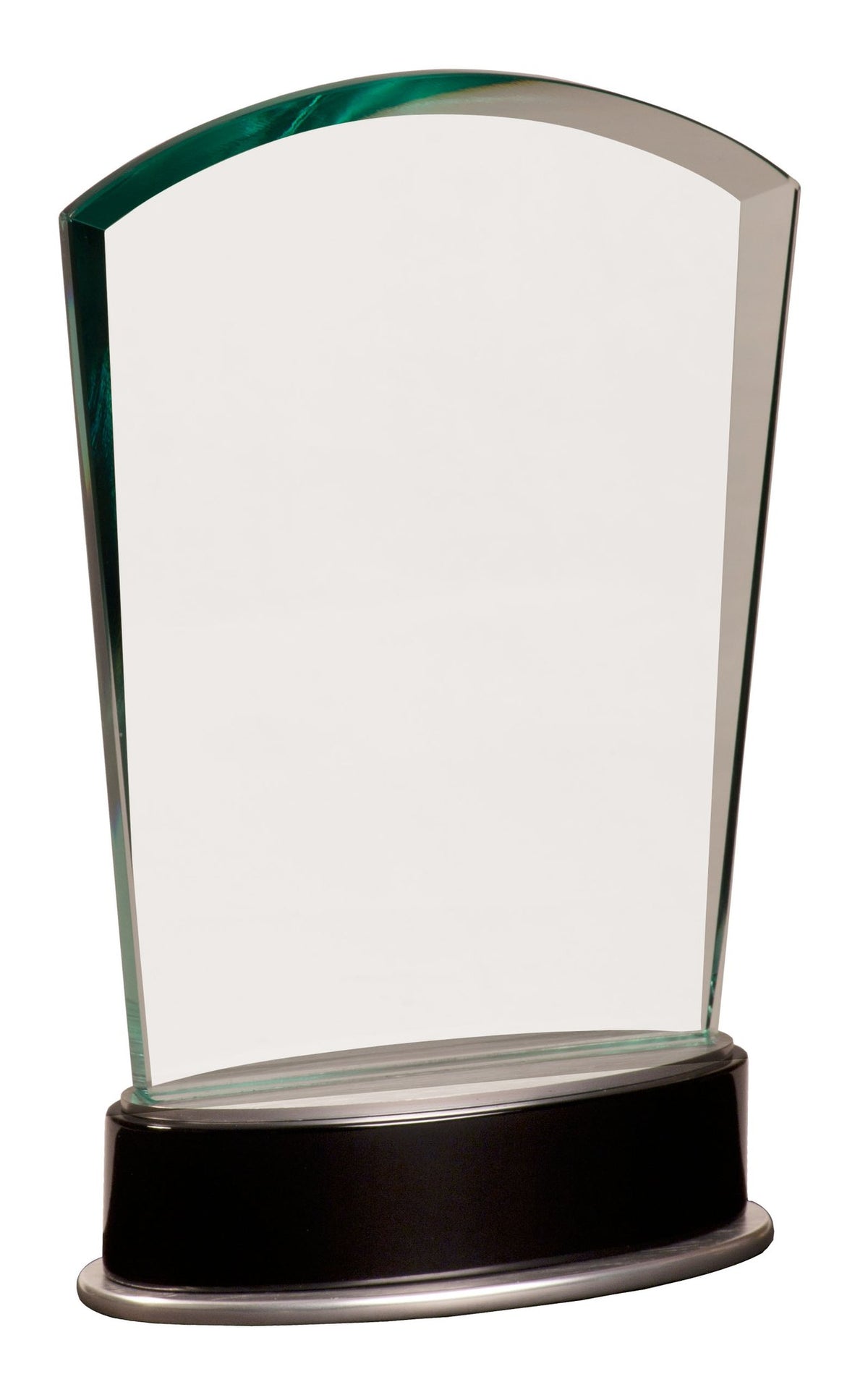 Engraved Jade Fan Metro Glass with Silver and Black Piano Finish Base - 8 3/4 in