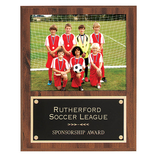 Engraved American Walnut Finish Photo Plaque with Black Brass Plate