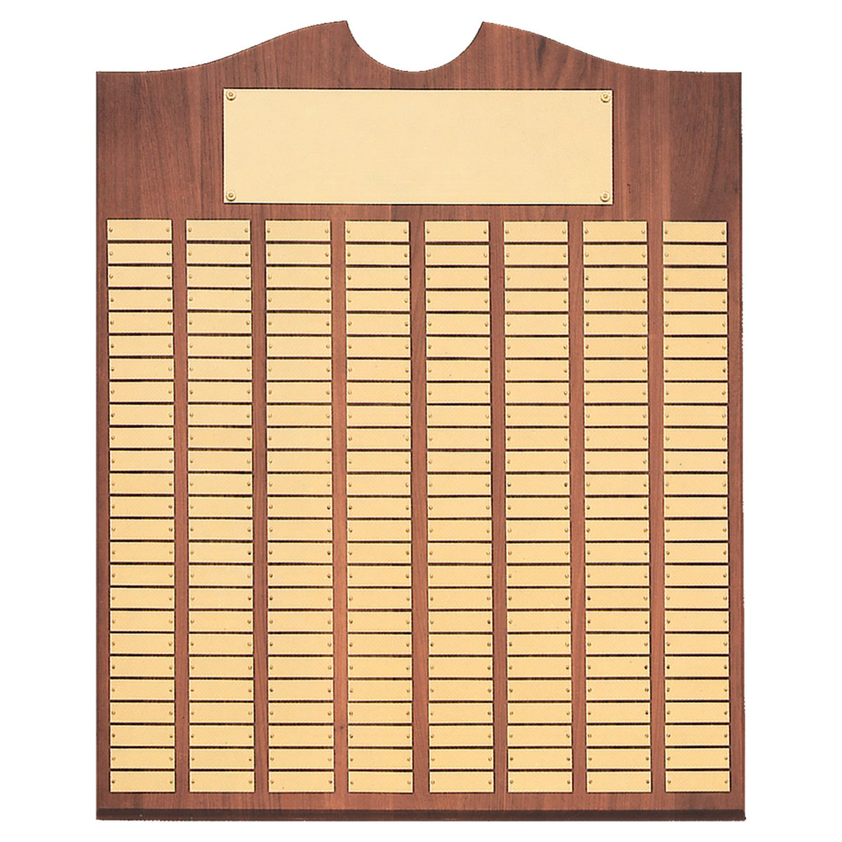 Engraved American Walnut Perpetual Plaque with Brass Plates - Brushed Brass / 28 x 35 in (200 plates, 7/8 x 2 3/4 in)
