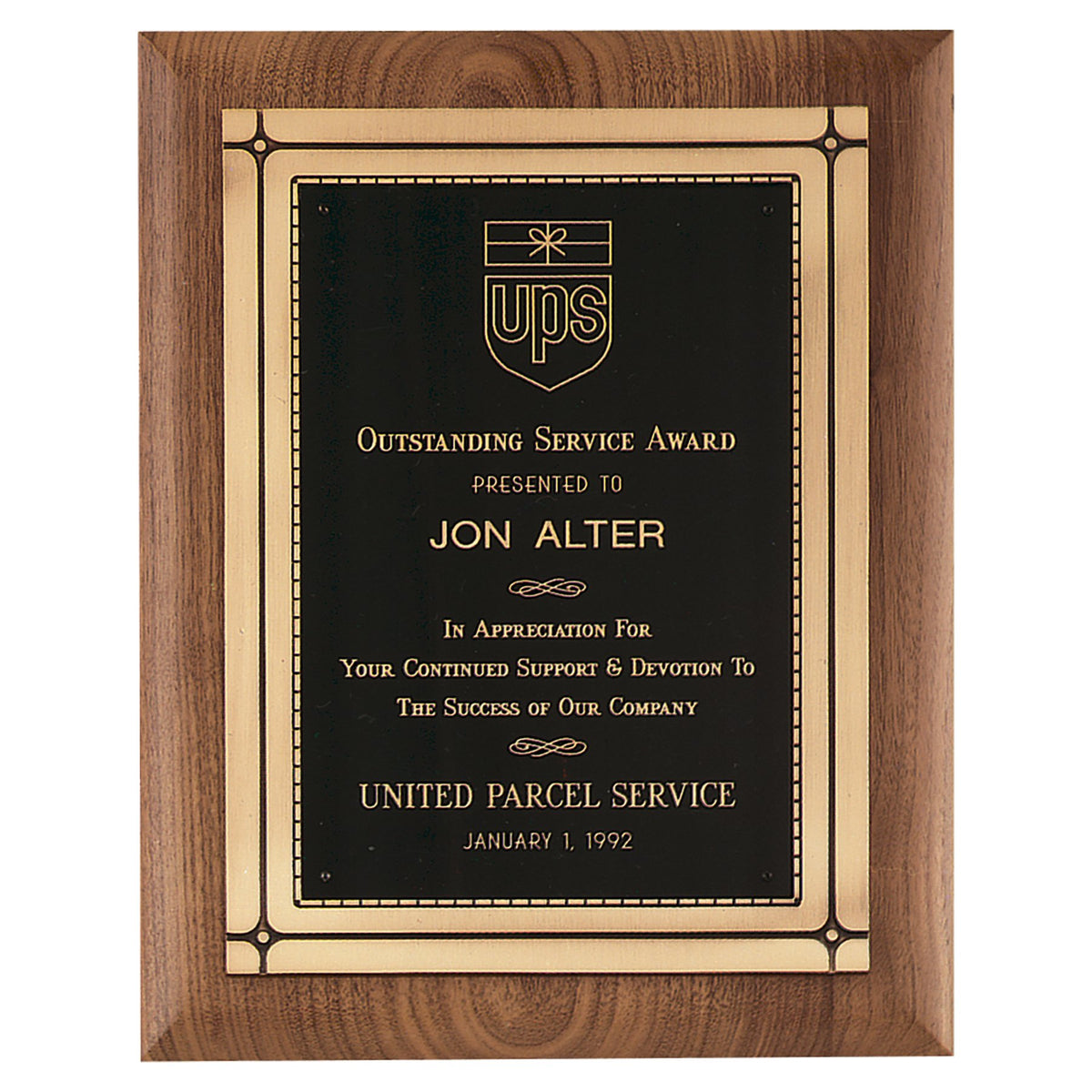 Engraved American Walnut Plaque with Antique Bronze Casting and High Quality Phoenix Frame Casting