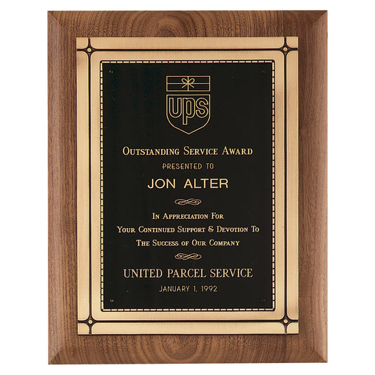 Engraved American Walnut Plaque with Antique Bronze Casting and High Quality Phoenix Frame Casting