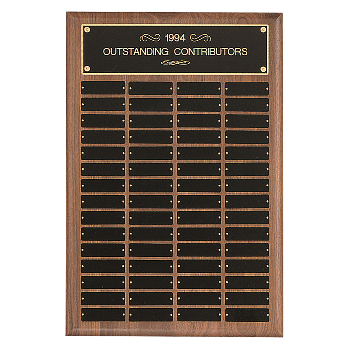 Engraved American Walnut Perpetual Plaque with Brass Plates - Black Brass / 16 x 24 in (60 plates, 1 x 3 1/4 in)