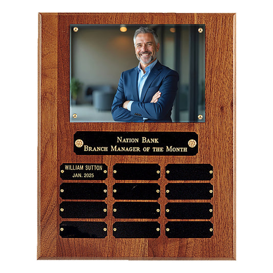 Engraved American Walnut Photo 12-Plate Plaque with Black Brass Plates