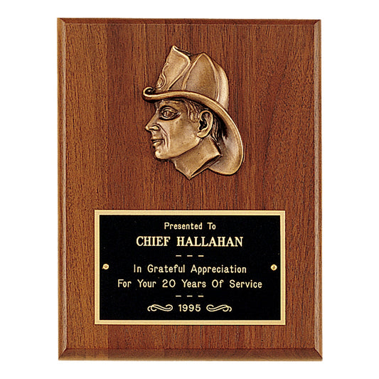 Engraved American Walnut Plaque with Firefighter Relief and Black Brass Plate - 7 x 9 in