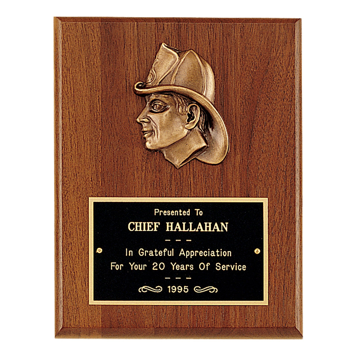 Engraved American Walnut Plaque with Firefighter Relief and Black Brass Plate - 8 x 10 in