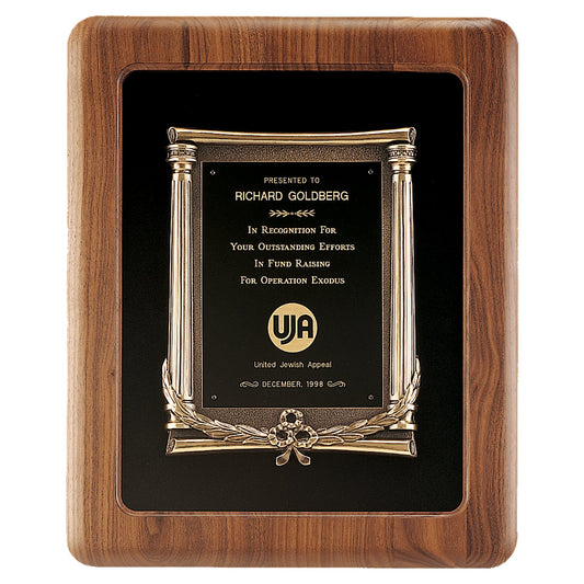 Engraved American Walnut Frame with Black Back and Antique Bronze Cast Frame and Black Brass Plate