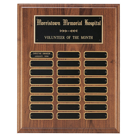 Engraved Walnut Step-Edge Perpetual Plaque with Black Brass Plate - 12 x 15 in / 24