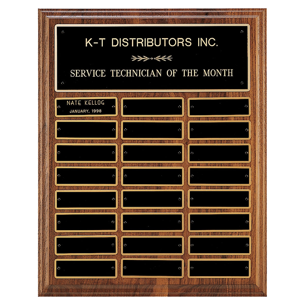 Engraved Walnut Step-Edge Perpetual Plaque with Black Brass Plate - 12 x 15 in / 24 (1 x 3 1/4 in plates)
