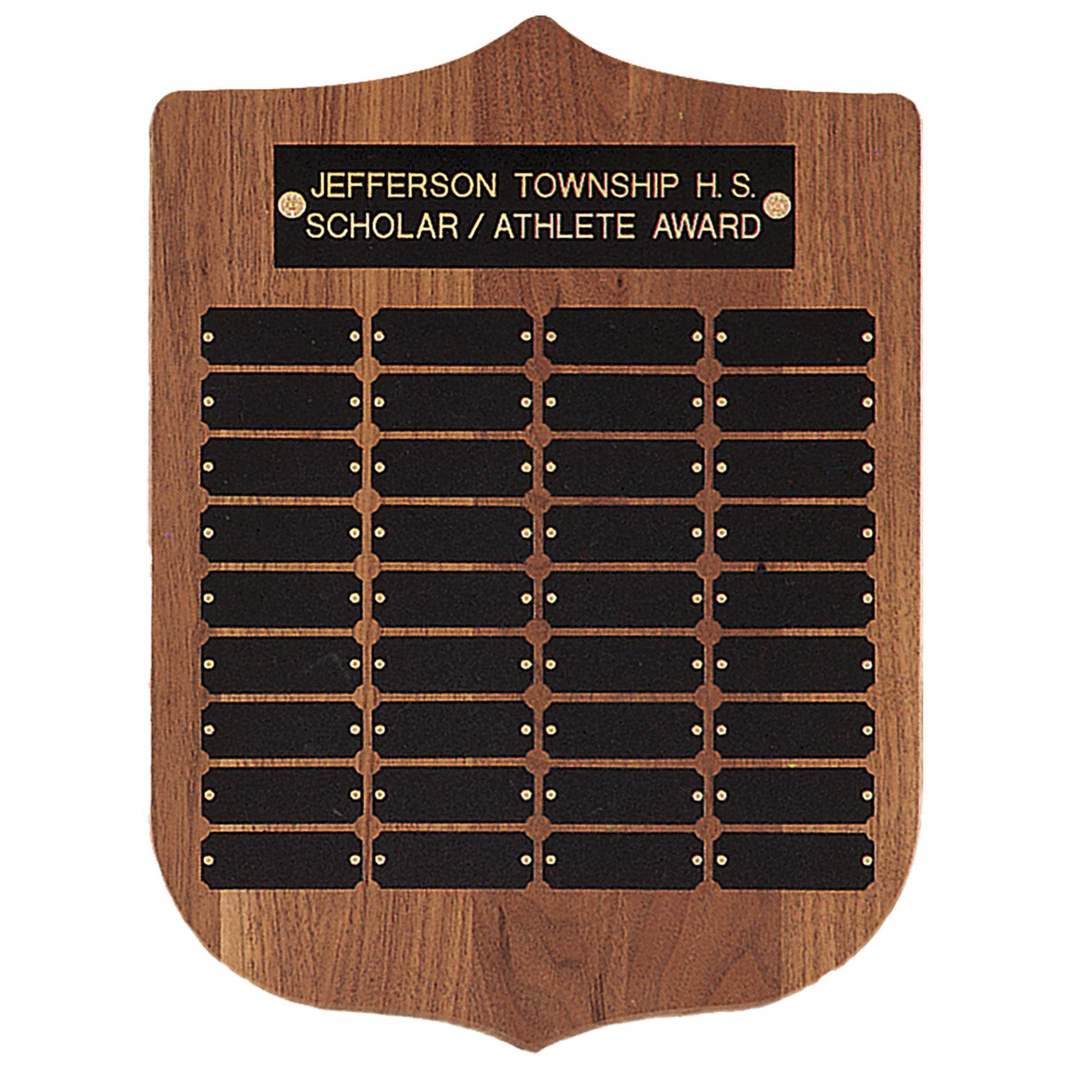 Engraved American Walnut Perpetual Plaque with Brass Plates - Black Brass / 12 x 16 in (36 plates, 7/8 x 2 1/2 in)