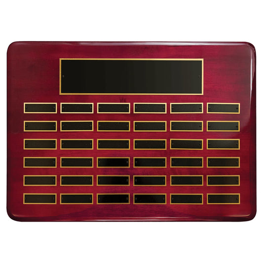 Engraved Rosewood Piano Finish Perpetual Plaque with Black Brass Plates - 9 x 12 in (12 plates, 7/8 x 2 3/4 in)