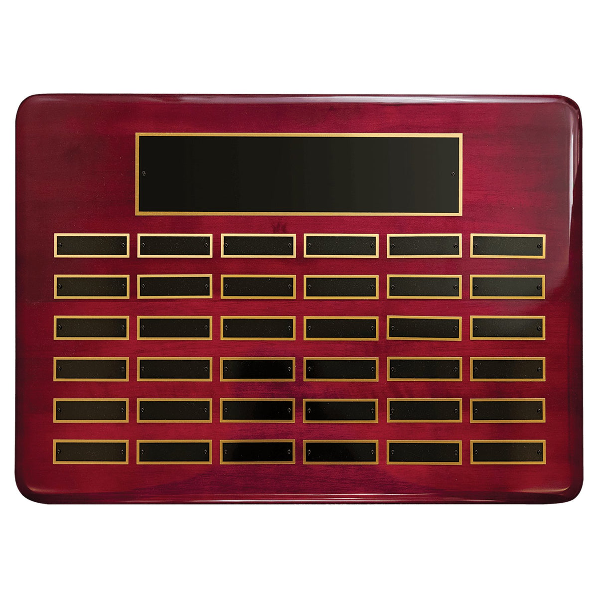 Engraved Rosewood Piano Finish Perpetual Plaque with Black Brass Plates - 15 x 21 in (36 plates, 7/8 x 2 3/4 in)