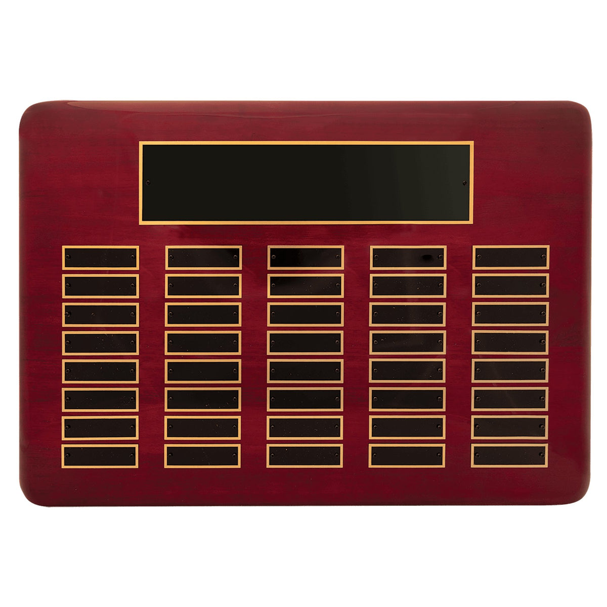 Engraved Rosewood Piano Finish Perpetual Plaque with Black Brass Plates - 11 x 21 in (40 plates, 7/8 x 2 3/4 in)