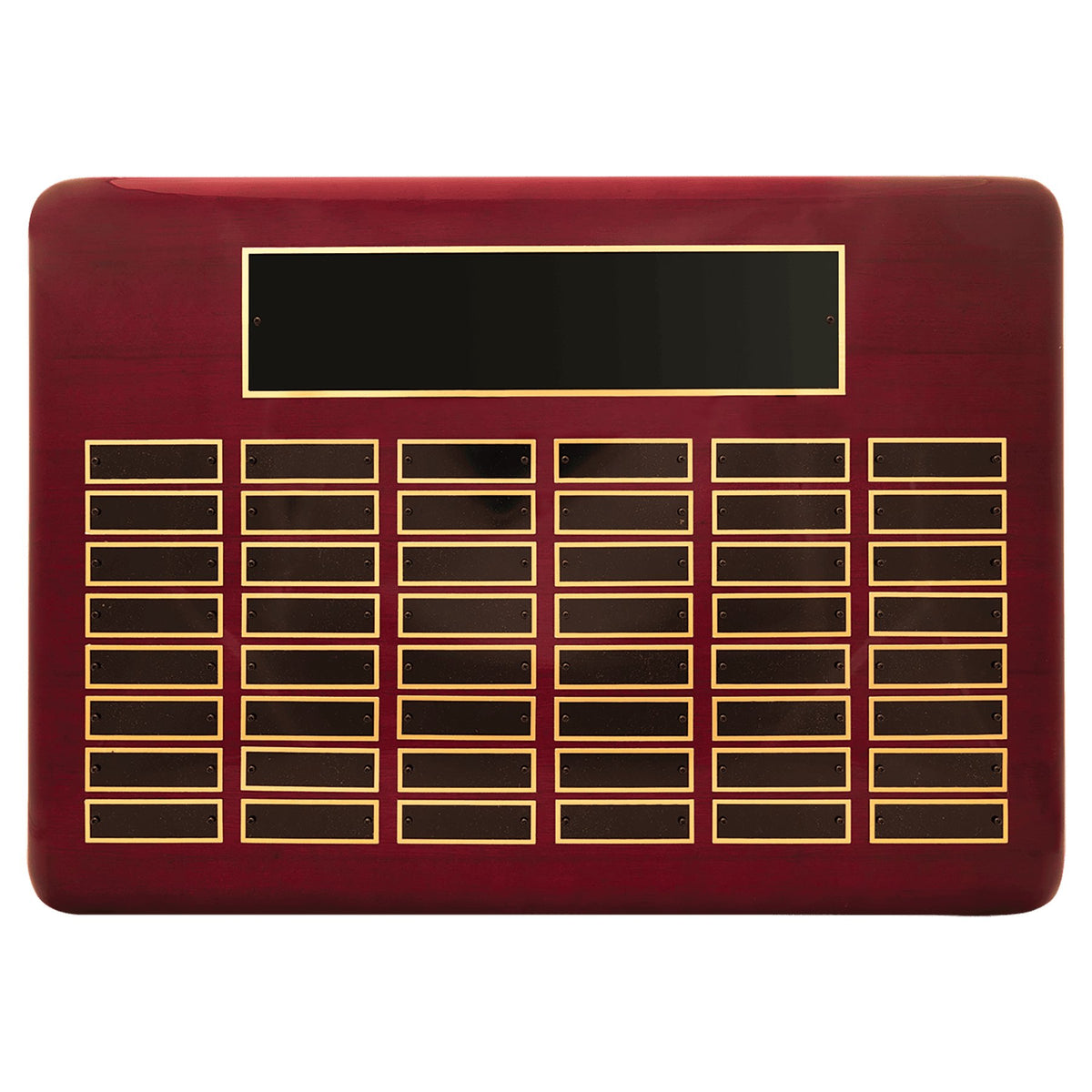 Engraved Rosewood Piano Finish Perpetual Plaque with Black Brass Plates - 15 x 21 in (48 plates, 7/8 x 2 3/4 in)