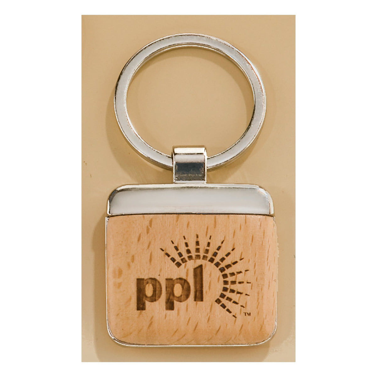 Engraved Silver Key Ring with Maplewood Insert