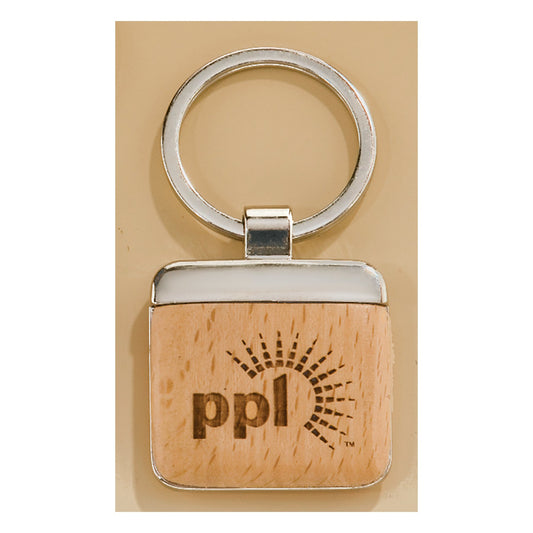 Engraved Silver Key Ring with Maplewood Insert
