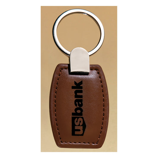 Engraved Brown/Gold Leatherette Key Ring with Silver Hardware