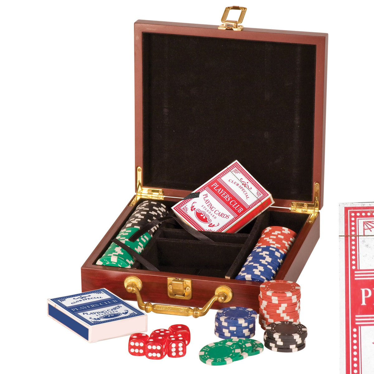 Engraved Rosewood Finish Poker Set - 100 Chips
