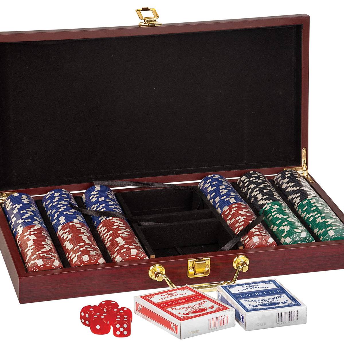 Engraved Rosewood Finish Poker Set - 300 Chips