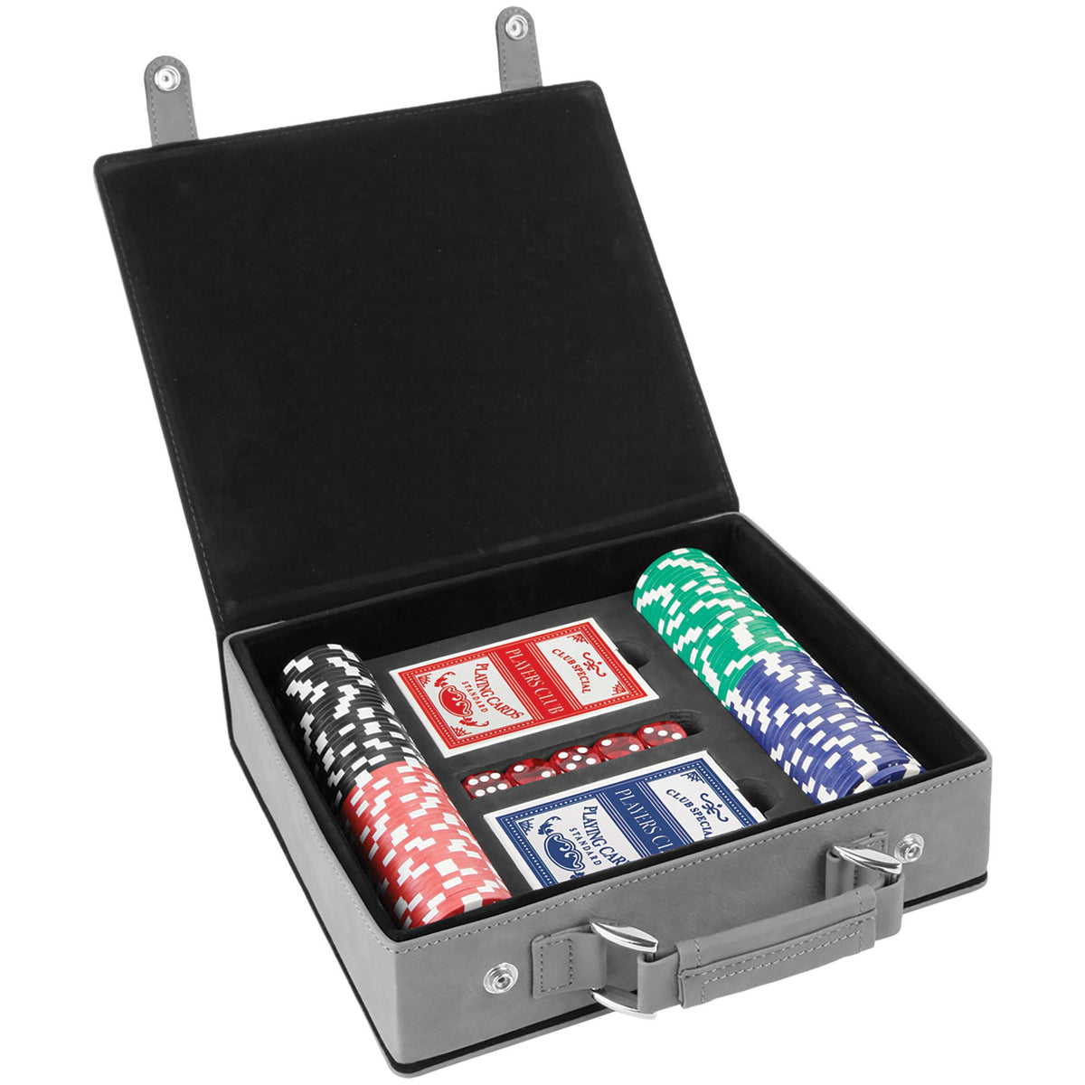 Engraved Leatherette Poker Set - Gray/Black