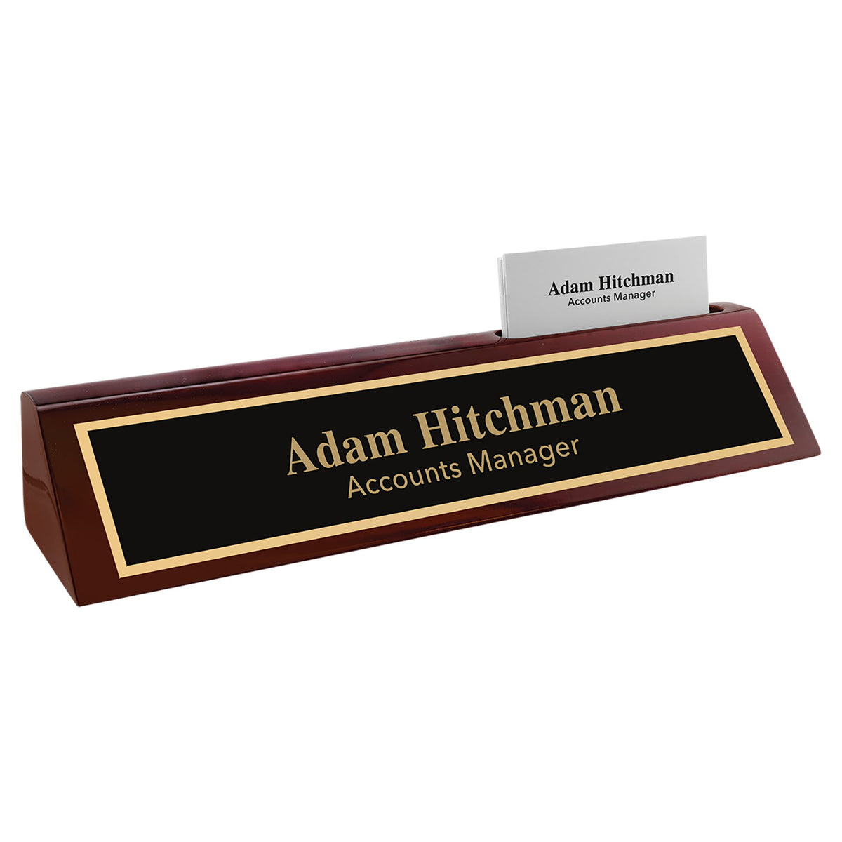 Engraved Rosewood Piano Finish Desk Wedge with Business Card Holder - 10 1/2 in