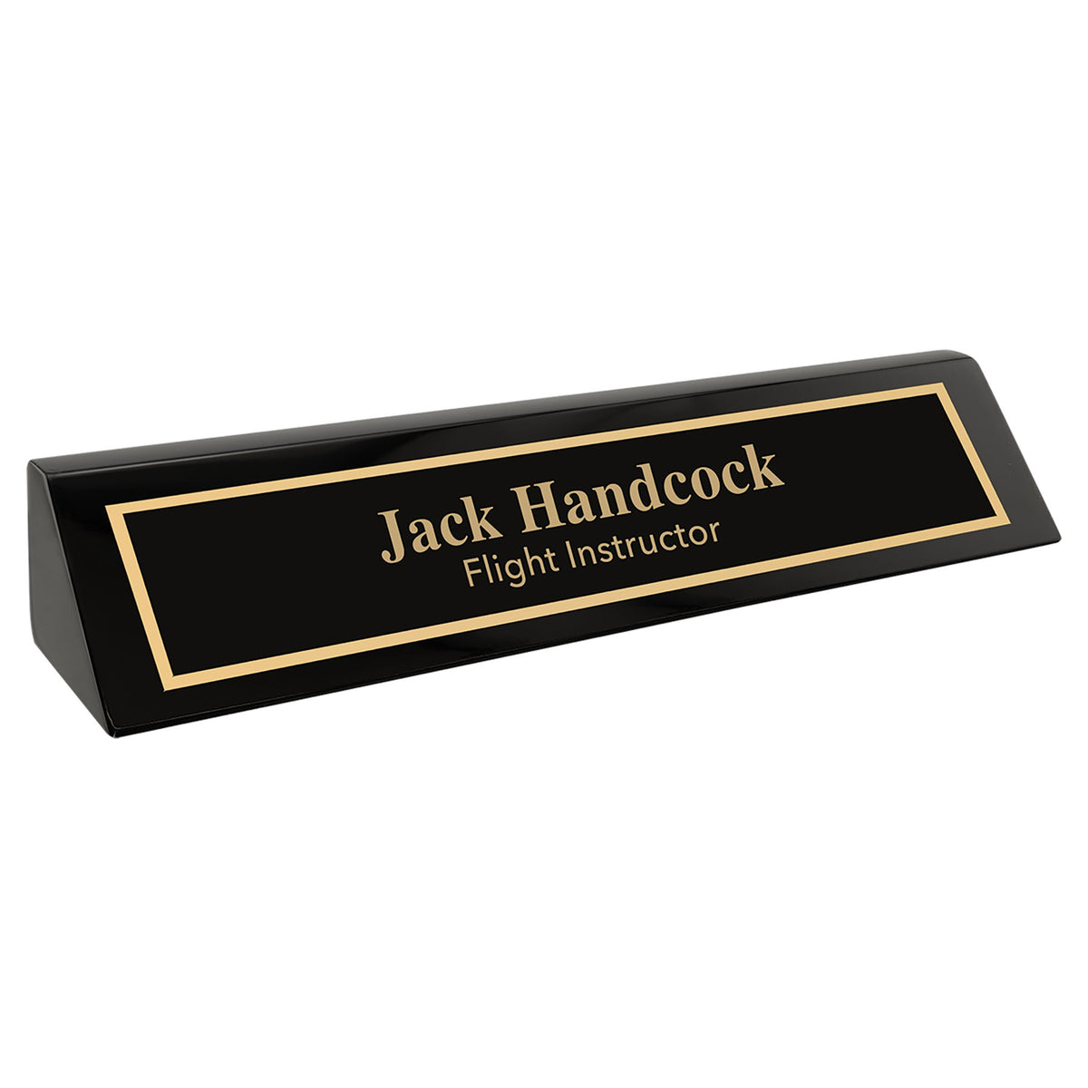 Engraved Piano Finish Desk Wedge - Black / 10 1/2 in