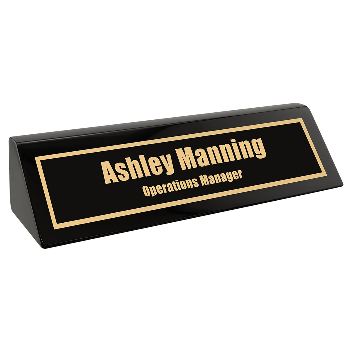 Engraved Piano Finish Desk Wedge - Black / 8 1/2 in