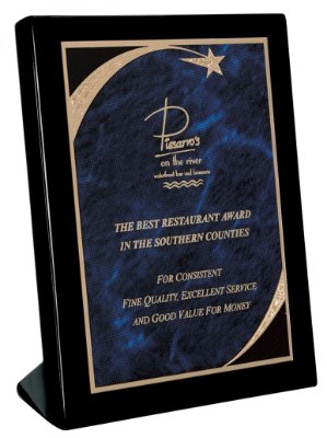 Engraved Piano Finish Standing Plaque - Black / 6 1/4 x 8 1/4 in