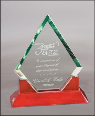 Engraved Jade Diamond Prestige Glass with Rosewood Piano Finish Base - 9 1/2 in